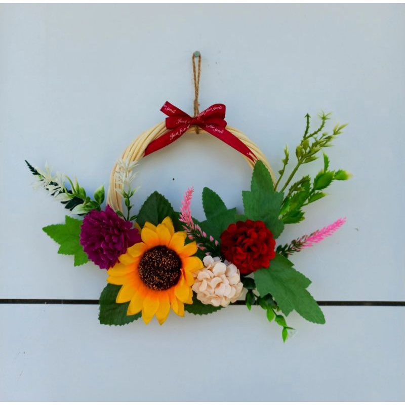 wreath flower/hiasan pintu/ring rotan/dekorasi/bunga artificial