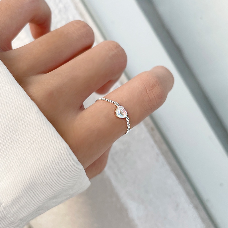 Cincin Model Terbuka Adjustable Hias Batu Bulan Gaya Korea Untuk Wanita