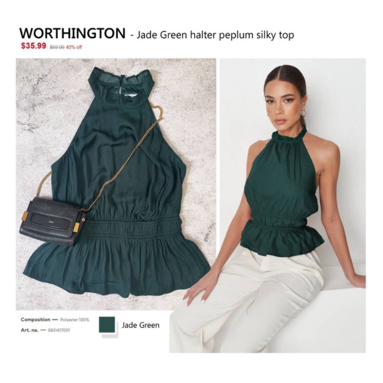 Worthington green peplum silky top