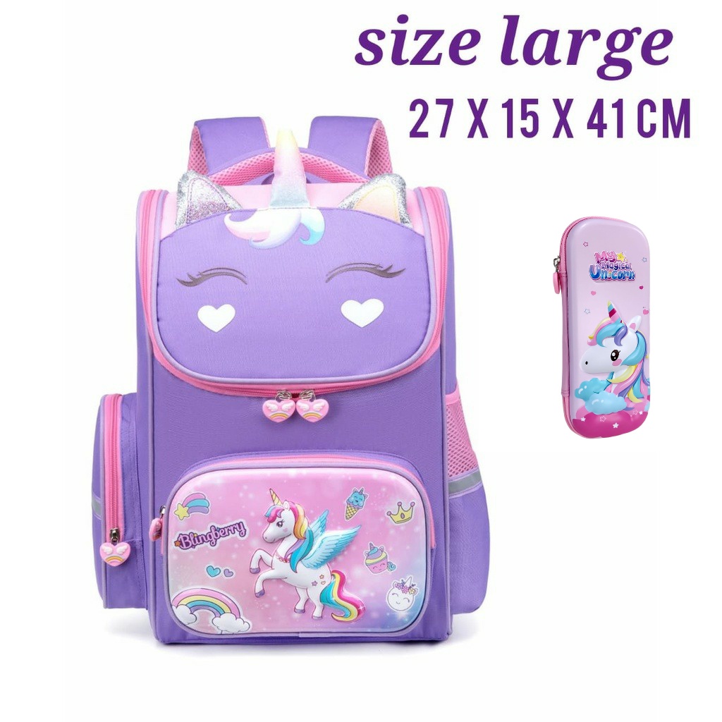 TAS SEKOLAH ANAK SD / TK TAS RANSEL UNICORN TIMBUL 3D WATERPROOF ANTI AIR ORIGINAL IMPORT GOOD QUALITY KADO ULTAH ANAK PEREMPUAN TAS BLINGBERRY ORIGINAL IMPORT