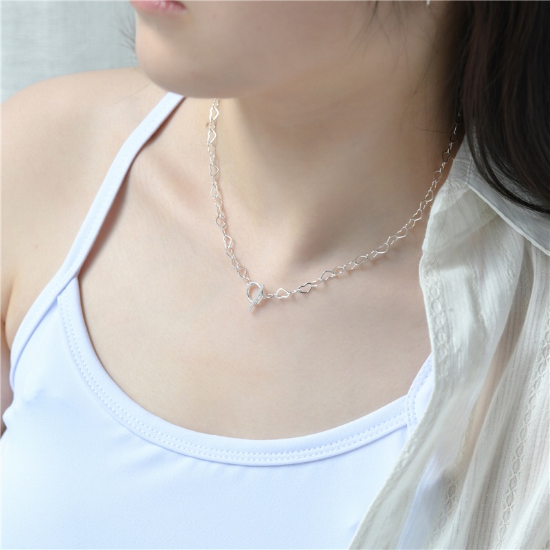 Kalung Rantai Sterling Silver 925 100% Desain Hati Hollow Gaya Korea Untuk Hadiah