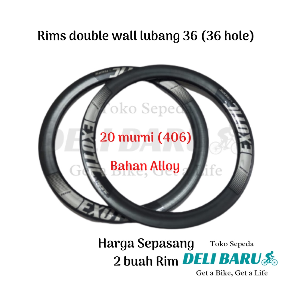 Exotic Rims 20 murni double wall 36 hole lingkar pelek TINGGI alloy sepeda BMX, mini, lipat