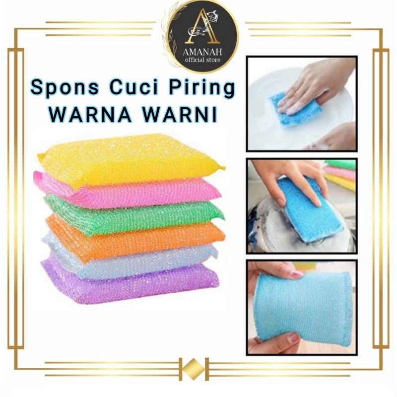 Jual Spon Cuci Piring Warna Warni Spons Sponge Sabut Jaring Busa Dishwashing Dapur Masak Busa