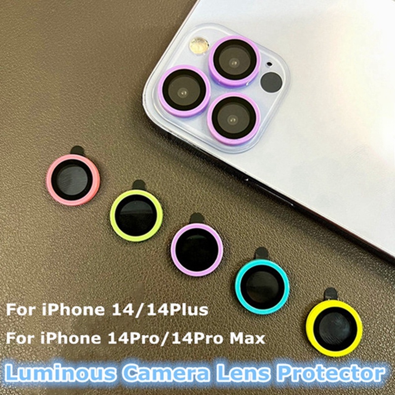 Pelindung Lensa Kamera Luminous Bahan Metal Untuk iPhone 14 13 12 Pro max mini 12 13pro 14plus 14pro max