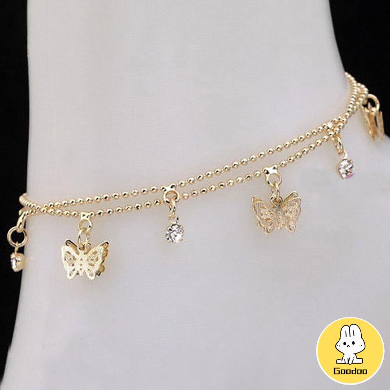 Double Layer Hollow Butterfly Liontin Gelang Kaki Paduan Fashion Sepatu Wanita Yang Indah -Doo