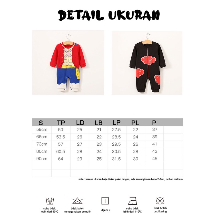 Baju Kostum Anime Naruto Goku Luffy Onepiece Akatsuki bahan Katun Anak Bayi 0-2 tahun