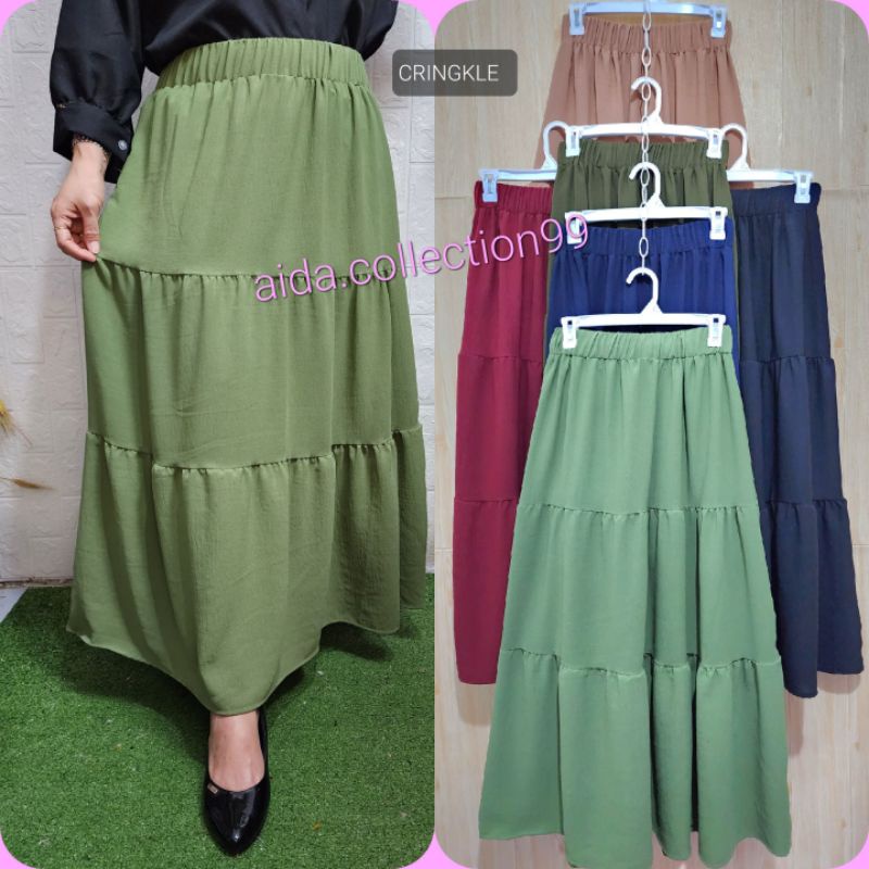 Rok Wanita  Rok Dewasa Skirt Rok Susun Rok Rempel Full Keliling Rok Cringkle Rayon Rok Panjang Rok  Hijab Rok Muslimah Cod