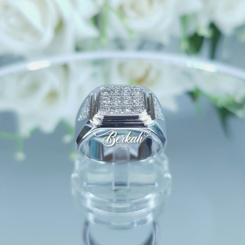 Cincin Cowok Pria Lelaki Perak Palladium Berlian Eropa Asli natural diamond