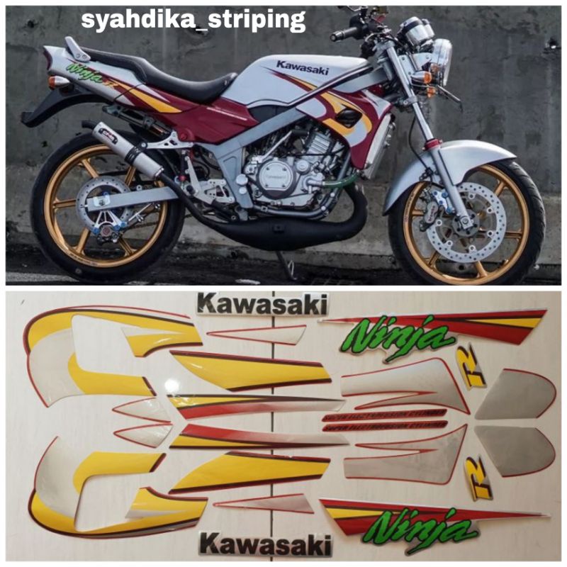 STIKER STRIPING LIS BODY KAWASAKI NINJA R KIS 2005 MERAH SILVER