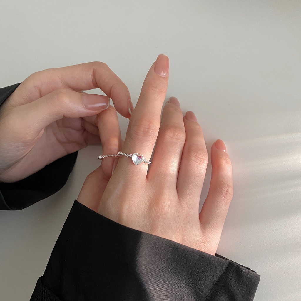 Cincin Model Terbuka Adjustable Hias Batu Bulan Gaya Korea Untuk Wanita