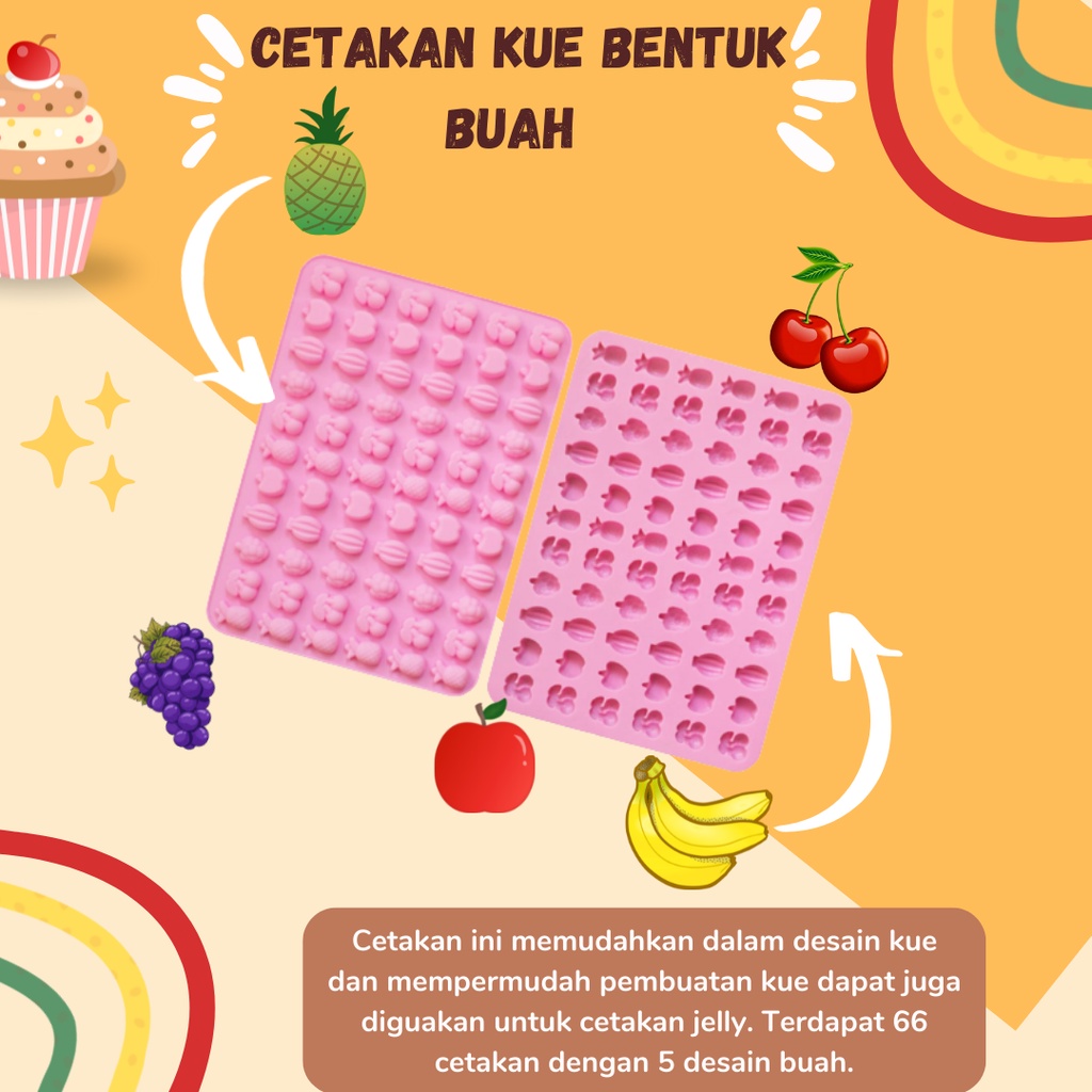 Cetakan Huruf Silikone Abjad ABCD Cetakan Jelly Silikon Motif Buah