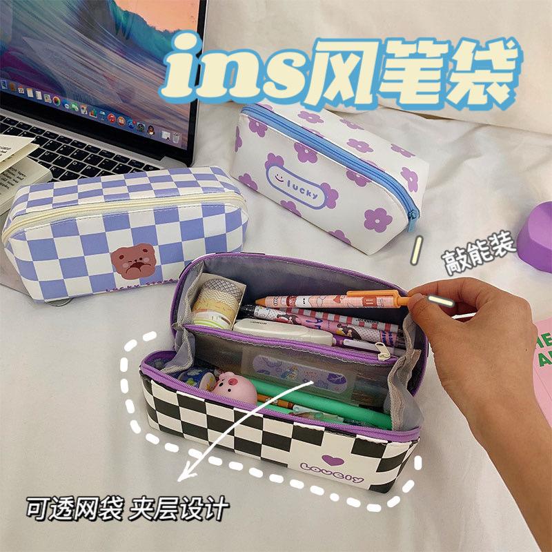 KOTAK PENSIL BAHAN KAIN SOFT MINIMALIS / AESTHETIC KOREAN STYLE STATIONERY / TEMPAT PENSIL MOTIF KOTAK-KOTAK SLETING KOREA / PLAID PENCIL CASE IMPORT / PREMIUM PLAID ZIPPER / KOMPARTMEN IMUT LUCU / MAKEUP POUCH / PENSIL BOX / ORGANIZATION BOX