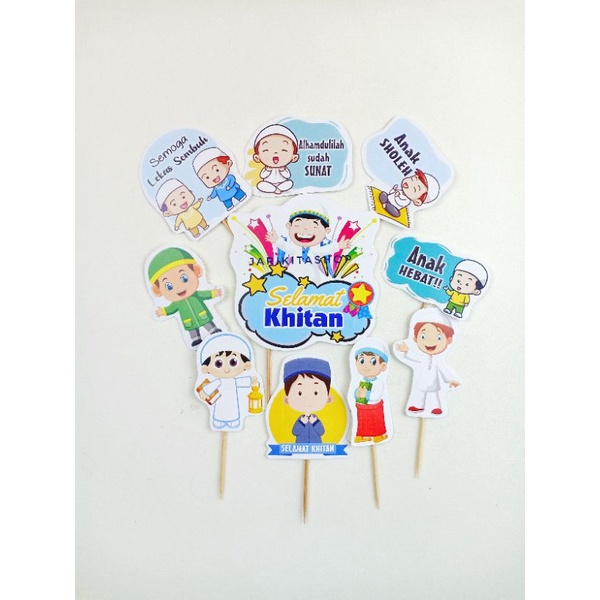 CAKE TOPPER SELAMAT KHITAN ANAK SOLEH KHITANAN HIASAN TUSUKAN KUE DEKORASI TART PROPERTI FOTO