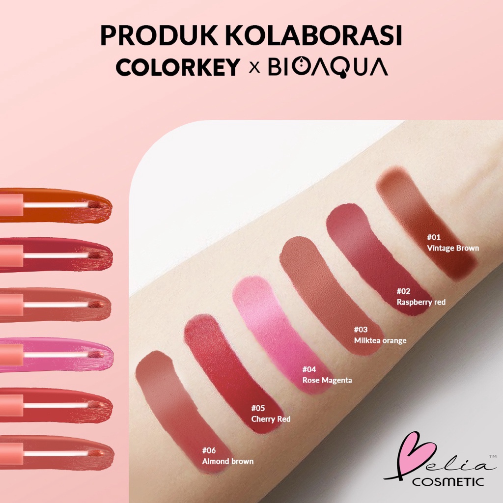 ❤ BELIA ❤ Colorkey X Bioaqua Stay On Lip Cream Matte 6 Colors | Lipstik Matte Lipstik Tahan Lama dan Anti Air Hingga 24 Jam | BPOM