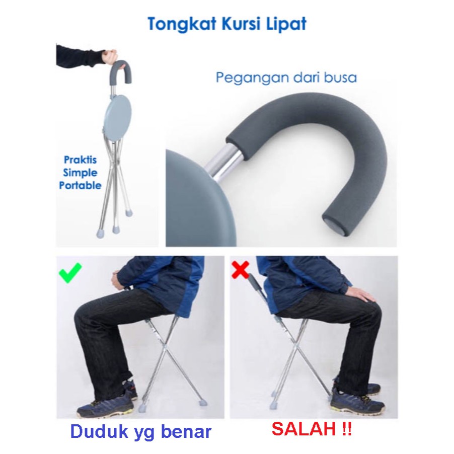 Kursi Tongkat Lipat Bantu Jalan Orang Tua Tongkat Kursi Orang Tua