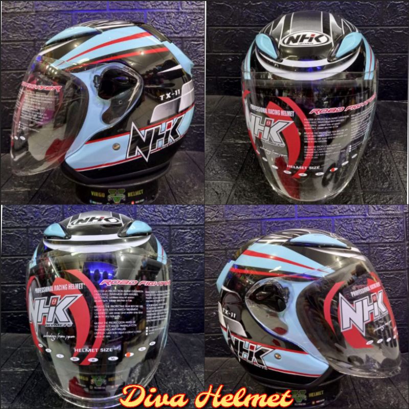 HELM NHK R6 MOTIF TX-11 BLACK BLUE TOSCA ORIGINAL SNI DOT TERMURAH