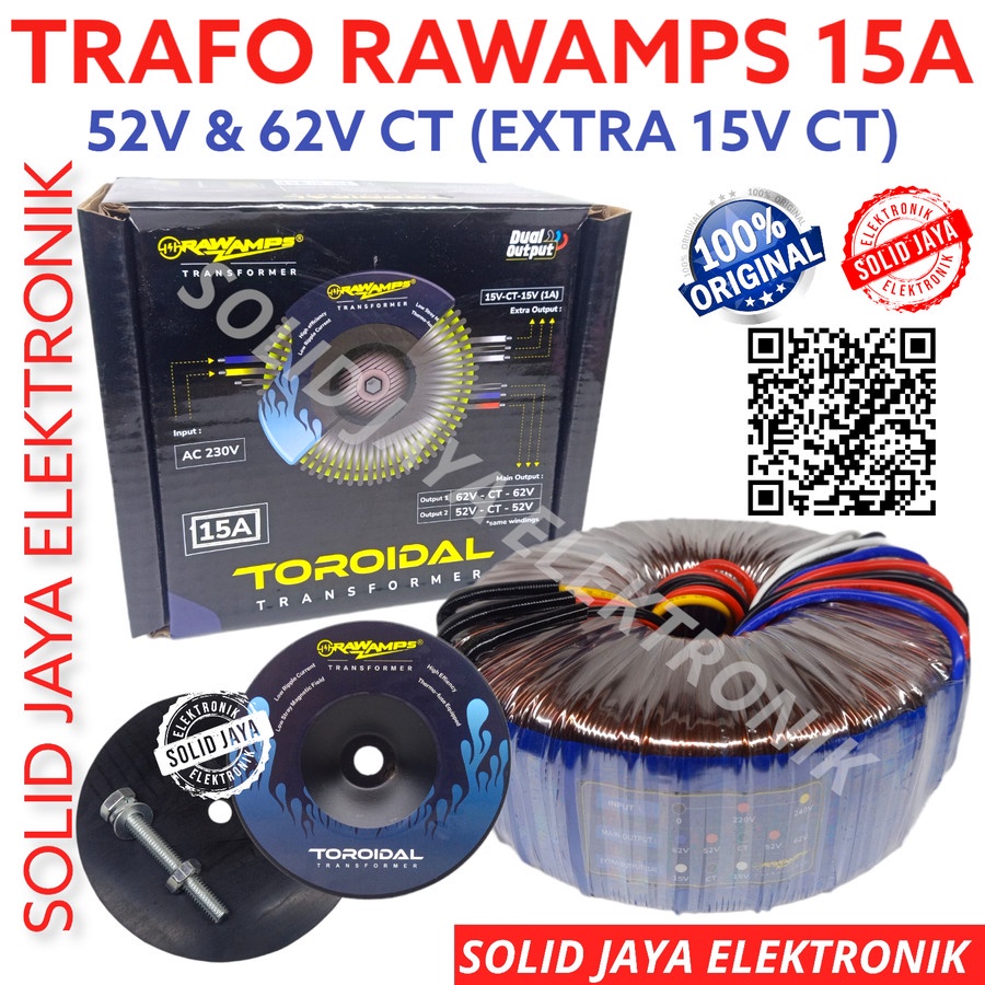 TRAFO DONAT 15A 52V 62V CT RAWAMPS TRAVO TOROID TOROIDAL TRANSFORMER RAW AMPS 15 AMPER CT 52 62 V VO