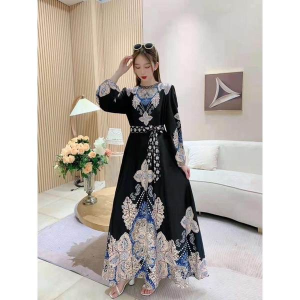 SALE!!! DRESS MAXI ESTILO ELEGAN IMPORT / IVORY ORI BKK-hitam sultan