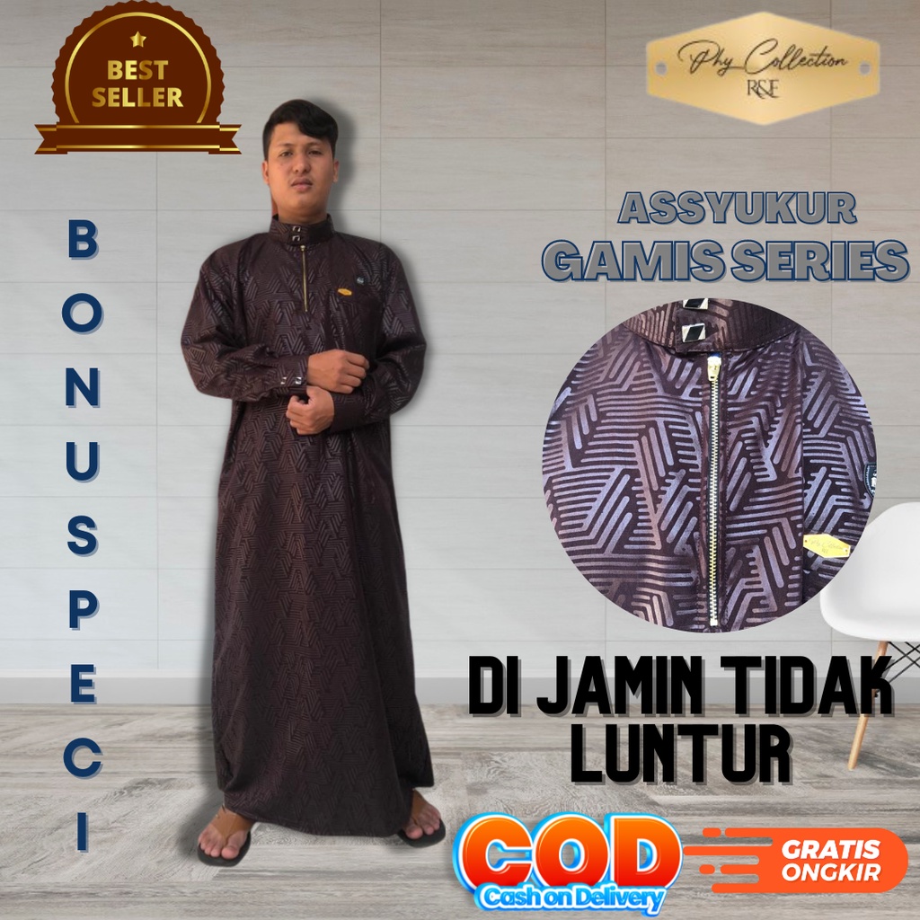 Gamis Jubah pria Laki Laki Dewasa Remaja Kancing Snap Ziper Emas Model Haromain Harmain Ukuran S M L XL XXL XXXL [ASSYUKUR]