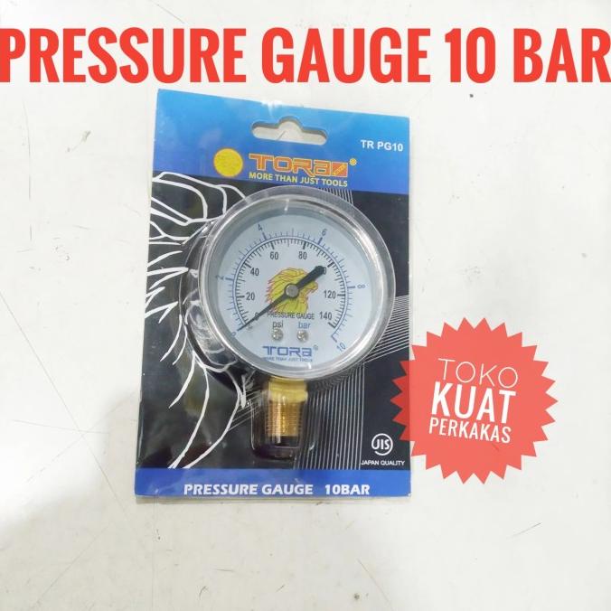Tora pressure Gauge 10 bar Amper tekanan angin kompresor drat 1/4