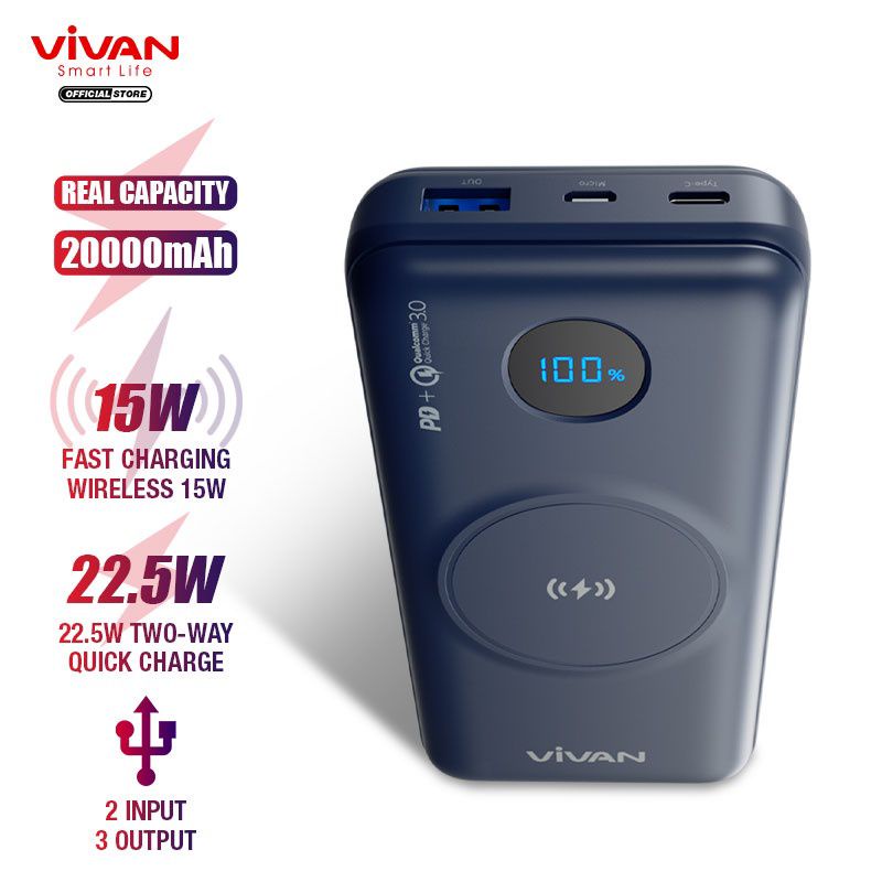 VIVAN VPB-W11 &amp; VPB-W20 Powerbank Wireless 10000mAh QC 3.0 + PD 20W