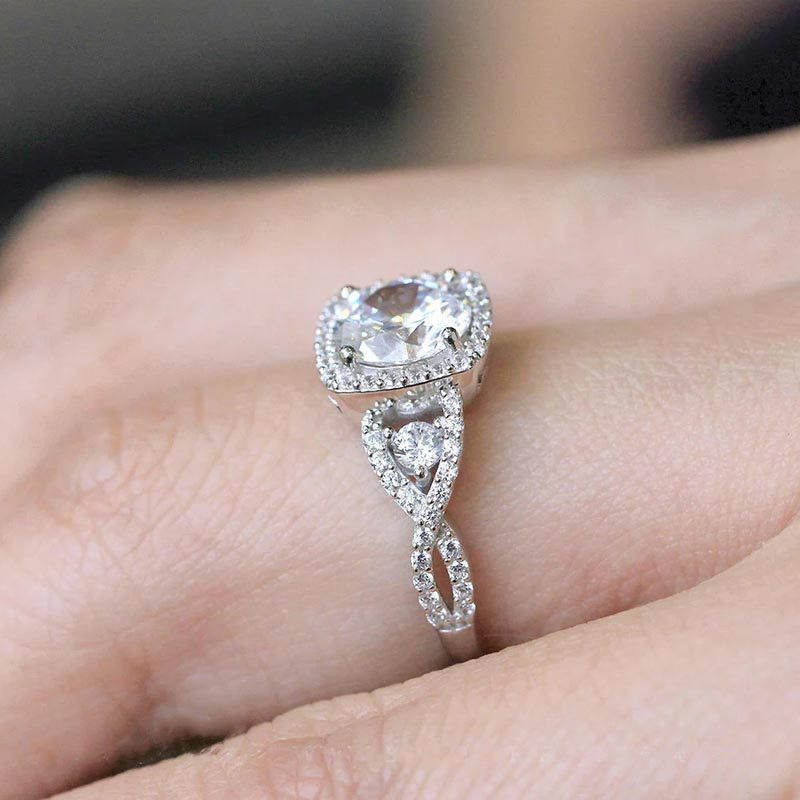 Cincin Berlian zircon Bulat Empat Cabang Model Terbuka Untuk Pernikahan