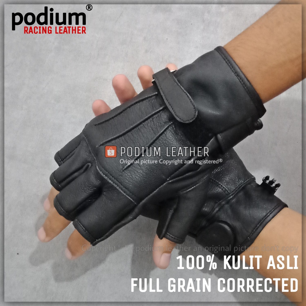 SARUNG TANGAN KULIT MOTOR ASLI WANITA PRIA GARUT SETENGAH JARI HALF FINGER ORIGINAL ASLI 100% DOMBA 