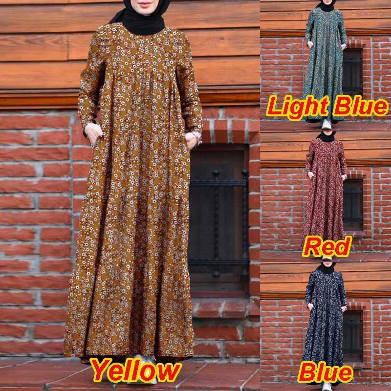 ZANZEA Gaun Maxi wanita import elegan motif bunga print/gamis jumbo S-5XL
