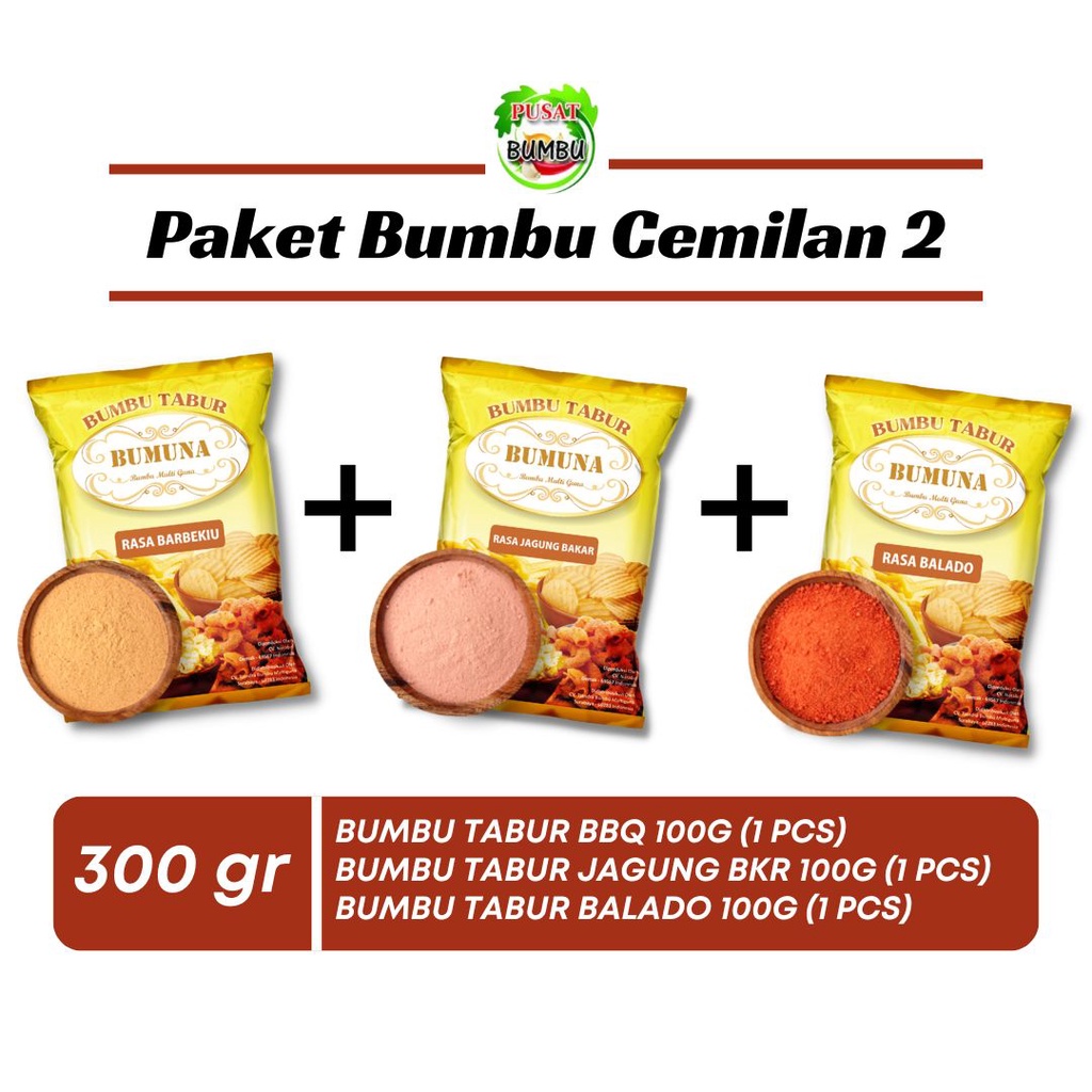 PAKET BUMBU TABUR CEMILAN 2 (BBQ + Jagung Bakar + Balado) BUMUNA Bumbu Tabur Premium