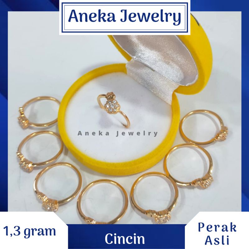 Cincin Bunga Cor Mata, Perak 925, Sepuh Emas Rosegold