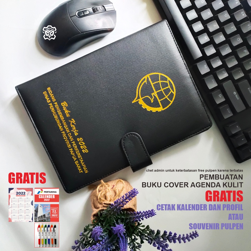 

Buku Binder Agenda Kulit Custom Logo ukuran A5 free cetak isi hvs cepat murah