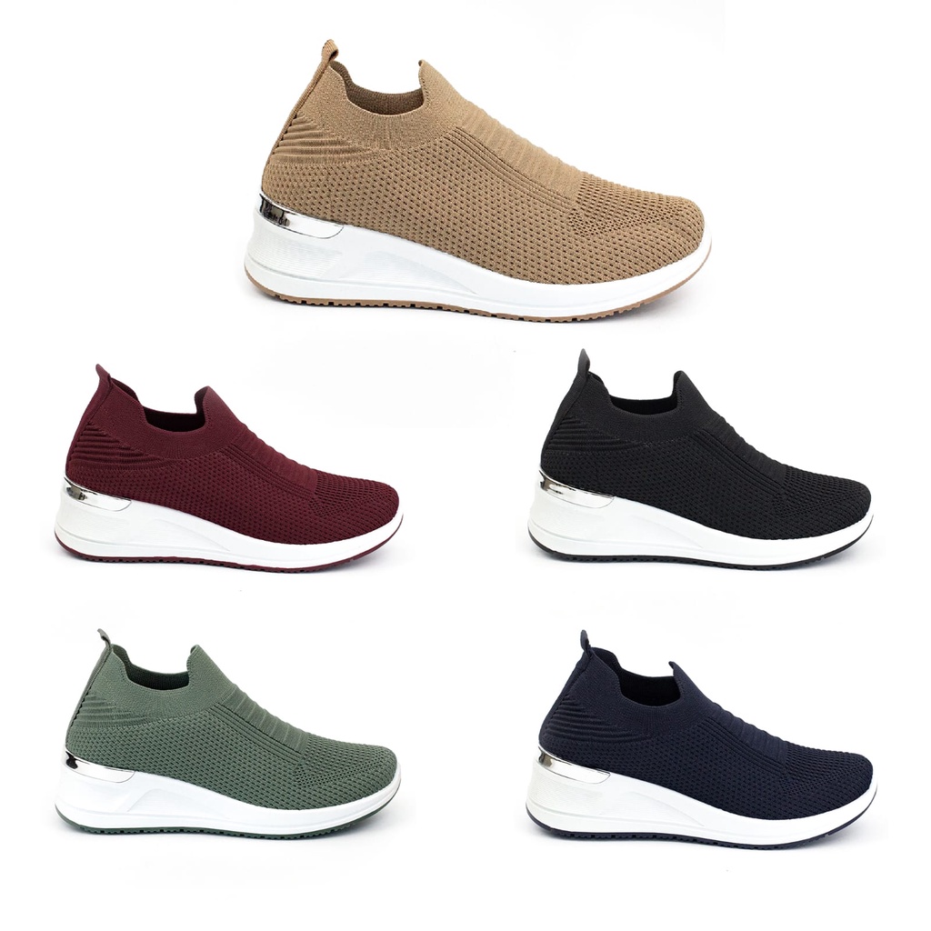 Sepatu Slip On Wanita Sport Tinggi Tanpa Tali Shoes Canvas Cewek Sepatu Model Hak Tinggi TG8830