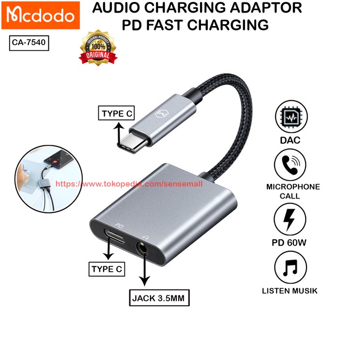 Mcdodo Converter Ca-7540 Type C To Jack 3.5Mm Charging + Audio + Call