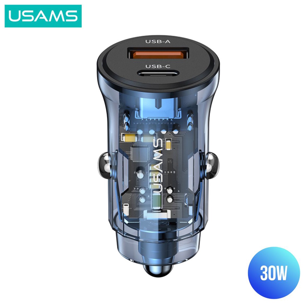 USAMS C32 Mini Car Fast Charger Mobil Transparent A+C 30W