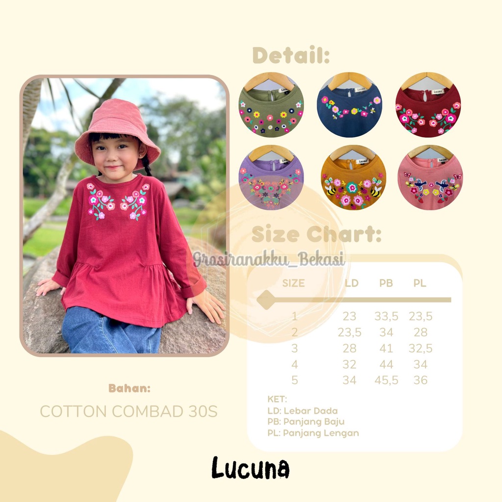 Tunik Anak Amanda Long Tee Lucuna Warna Navy Size 1-5 Tahun