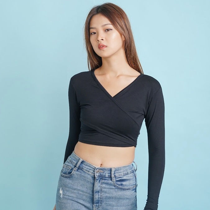 MODAVIE - NALA Longsleeve Crop Top Korea  Baju Atasan Lengan Panjang Crop Tee Korean