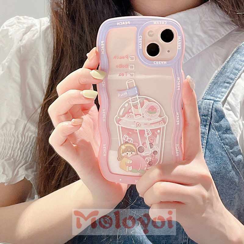 Soft Case TPU Motif Milk Tea Untuk IPhone 11 12 13 14 Pro MAX XR X XS MAX 6 6s 7 8 14 Plus SE 2020