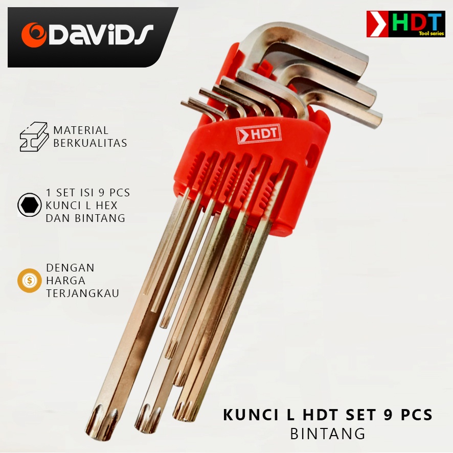 Kunci L Set Panjang Bintang Original Kombinasi Konci Serbaguna Long Hex 9pc HDT