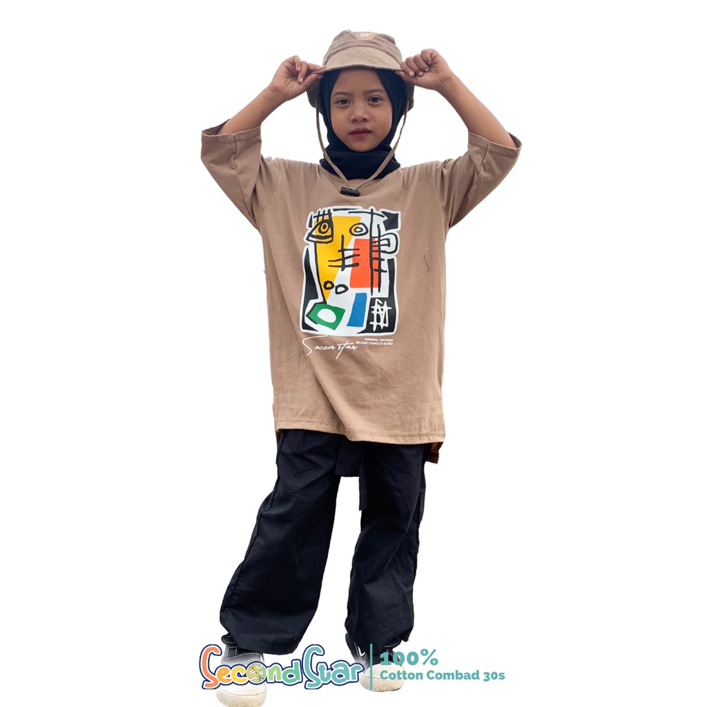 Second star kaos oversize anak perempuan tunik kaos anak premium combad 24s warna choco coklat muda