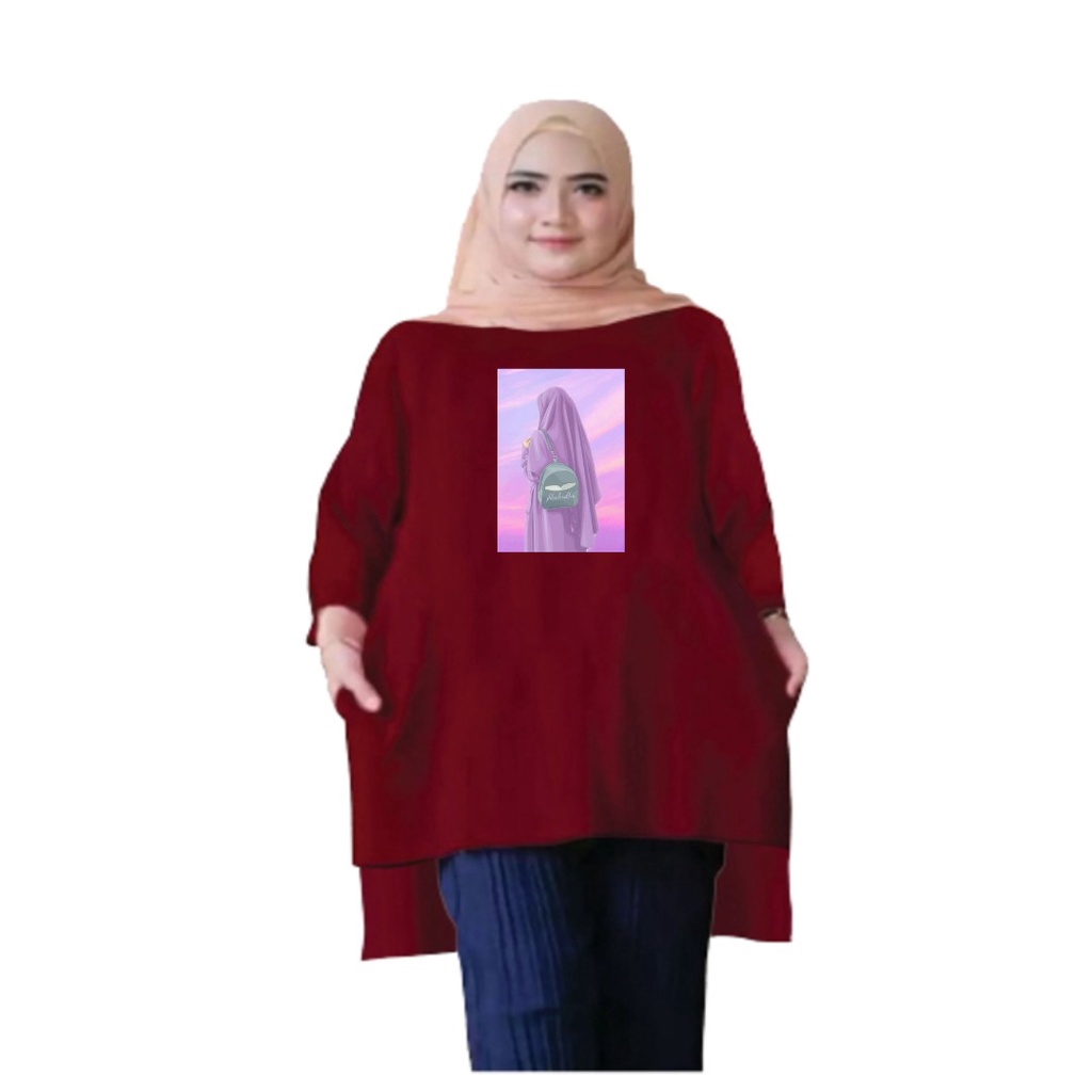 Tunik Atasan Wanita Jumbo Hijab Ungu/Ld 110-130