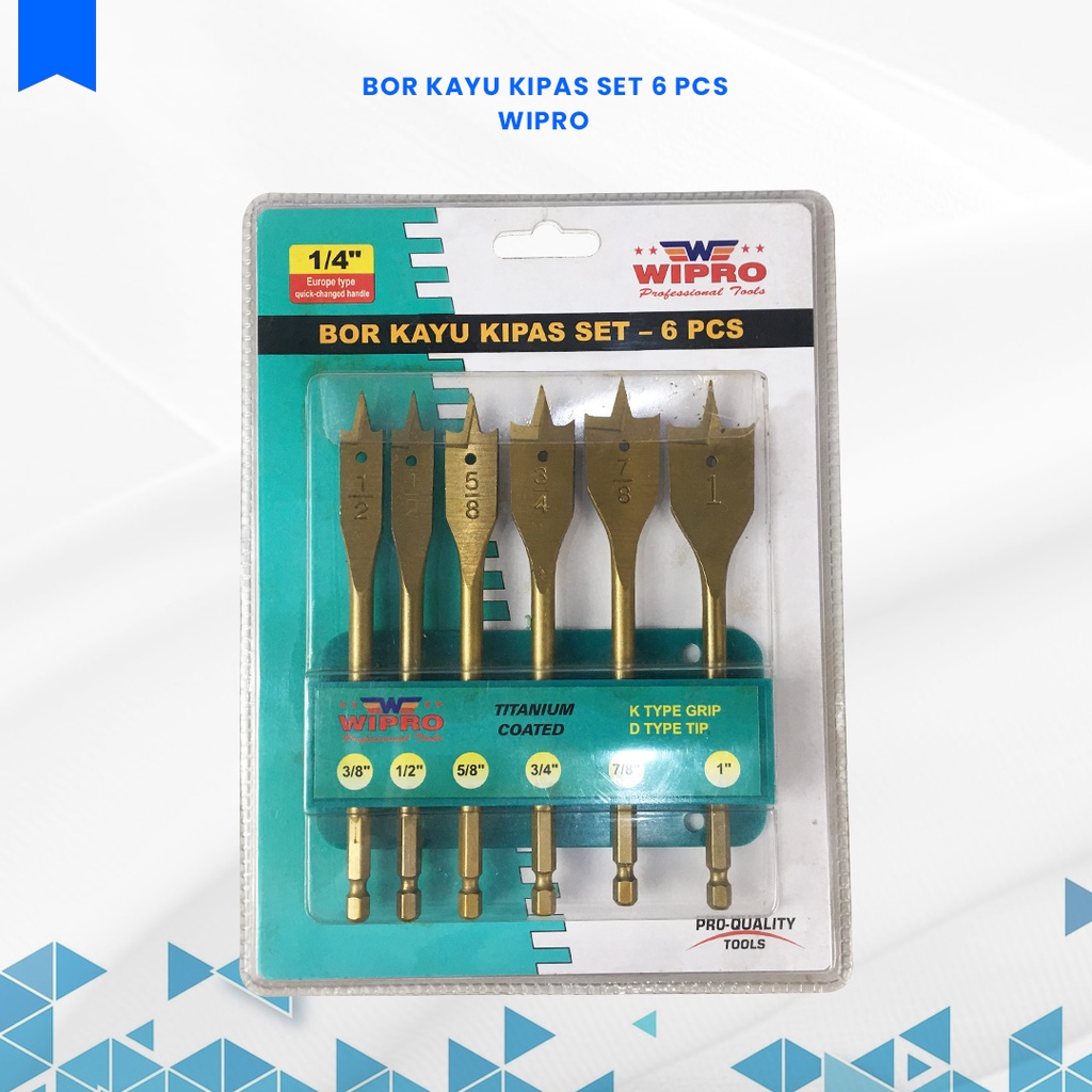 Mata Bor Kayu Kipas Set 6 Pcs Wipro Flat Wood Drill Bit mata Bor Kayu