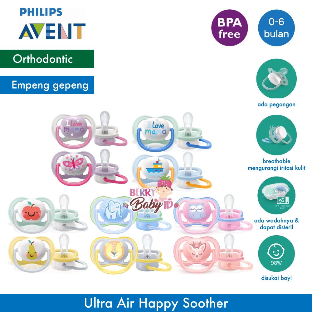 Philips Avent 2 Pcs Ultra Air Happy Pacifier Empeng Soother Bayi Berry Mart