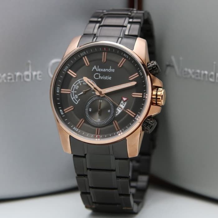 JAM TANGAN PRIA ALEXANDRE CHRISTIE AC 6400 ROSEGOLD BLACK ORIGINAL GARANSI RESMI 1 TAHUN