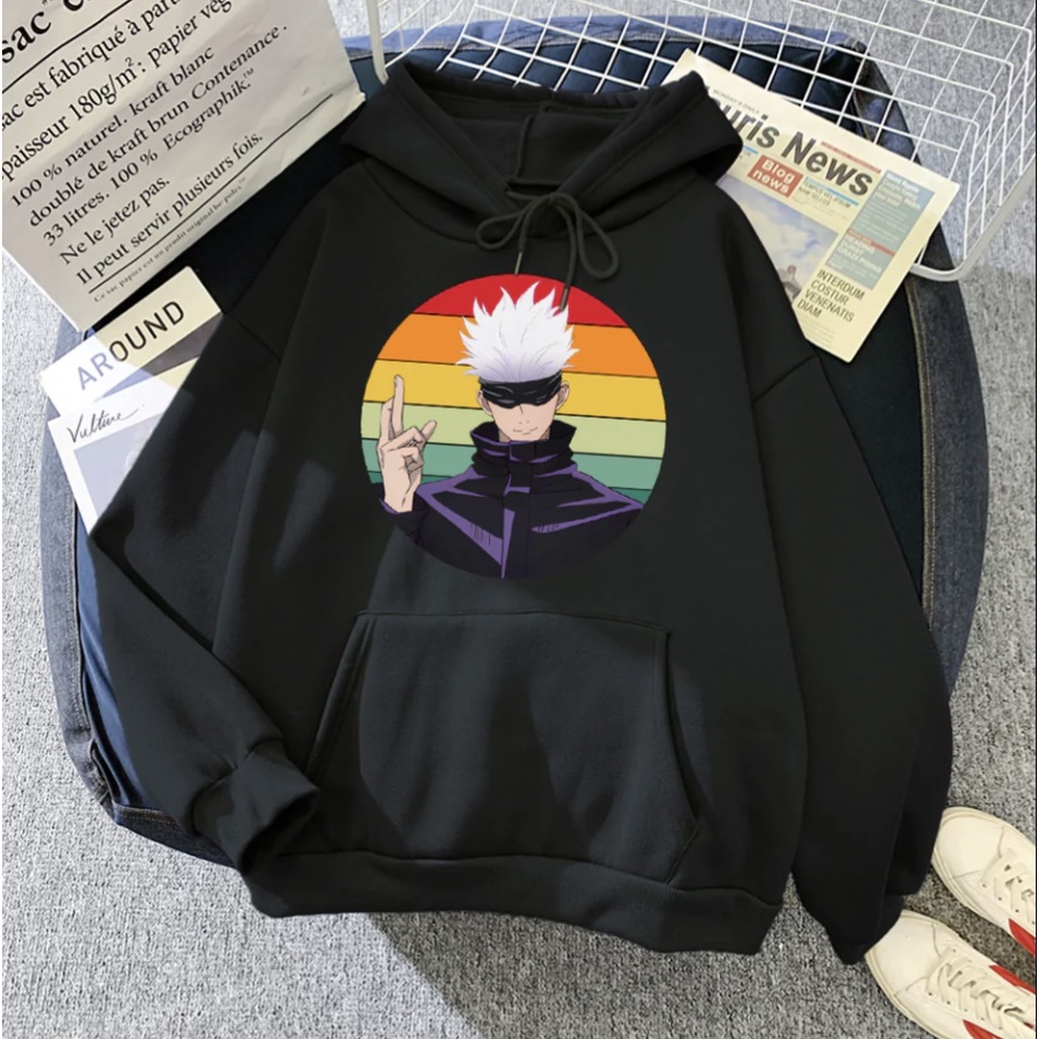 Sweater Hoodie Anime SATORU GOJO RAINBOW II SATORU GOJO RAINBOW Anime Jumper Hoodie II Sweter Oblong Topi Sz M - XL ( Pria &amp; Wanita / Anak &amp; Dewasa )