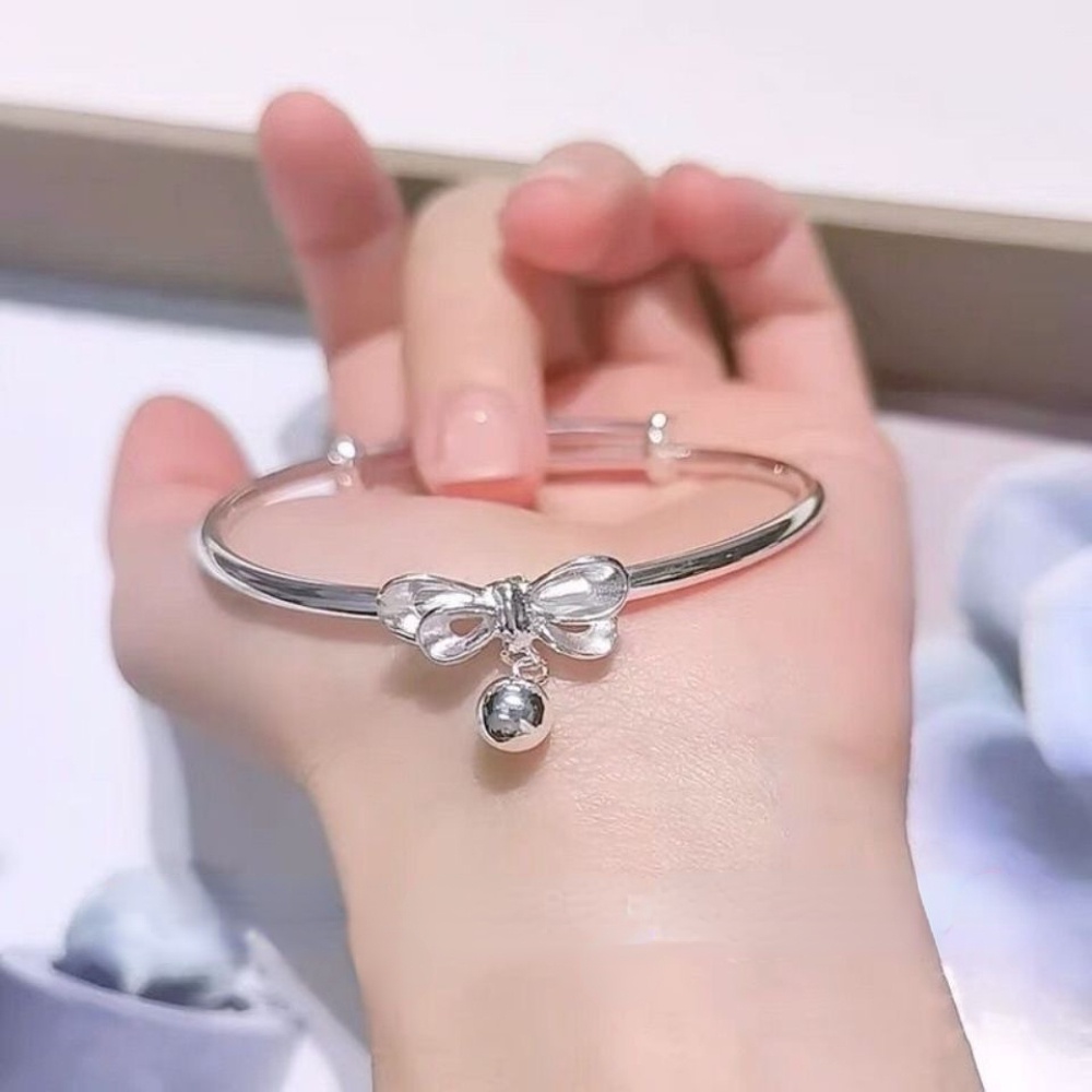 Gelang Tangan Rantai Aksen Pita + Lonceng Gaya Korea Untuk Wanita