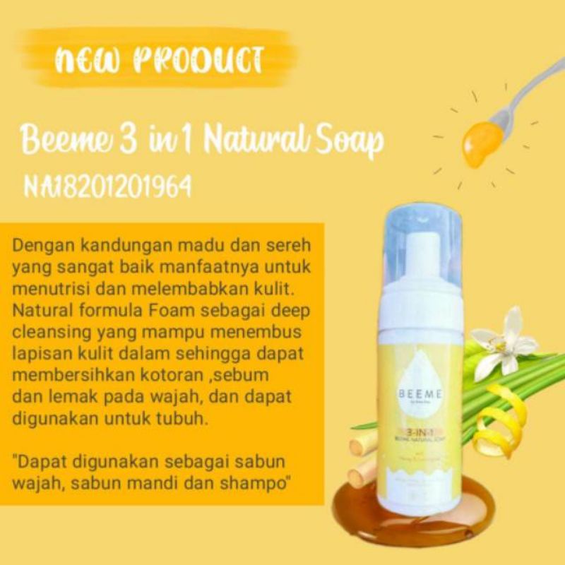 Beeme Natural Soap 3 in 1 with Honey &amp; Lemongrass | SKINCARE IBU DAN ANAK | Mom and Baby Cream