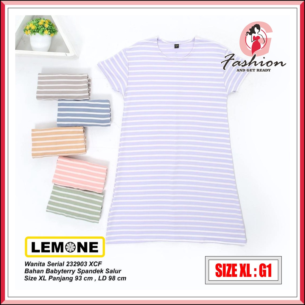 XL - LEMONE DRESS BASIC CASUAL GARIS LD 98 CM | DASTER LENGAN PENDEK MURAH BABYTERRY SIZE XL