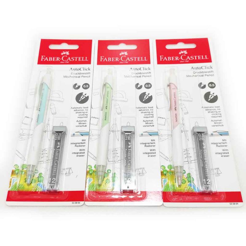 

Pensil Mekanik Faber Castell 0.5 + Refill Auto Click White Blister Pensil Mechanic AutoClick Pastel
