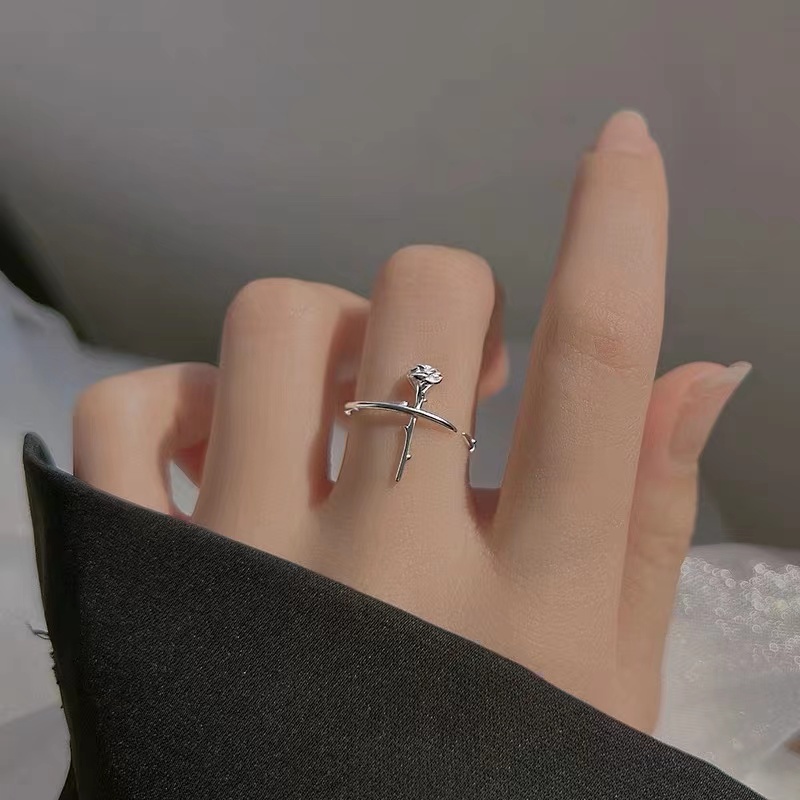 Cincin S925 Silver Model Terbuka Dapat Disesuaikan Untuk Wanita