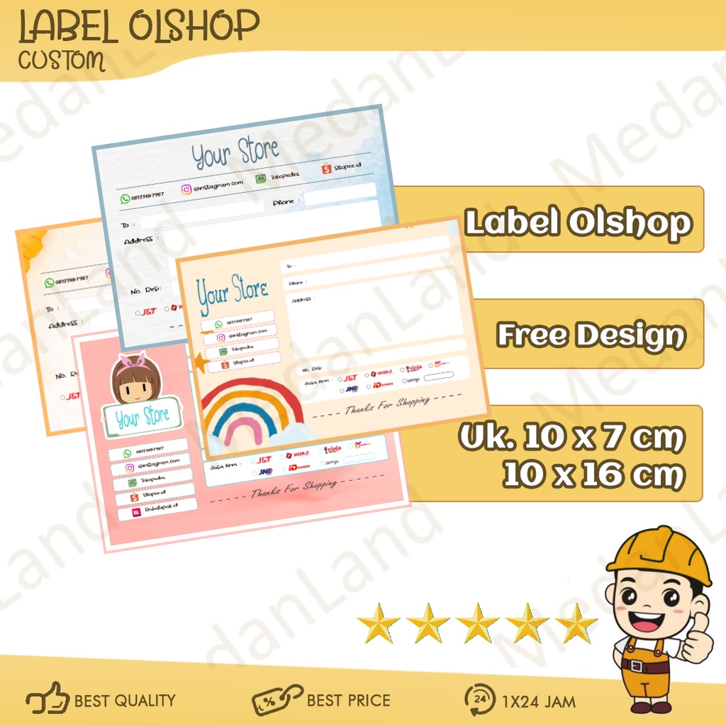 

label pengiriman alamat olshop online shopping custom design sticker hvs glossy doff ukuran 1/8 1/4 f4 folio